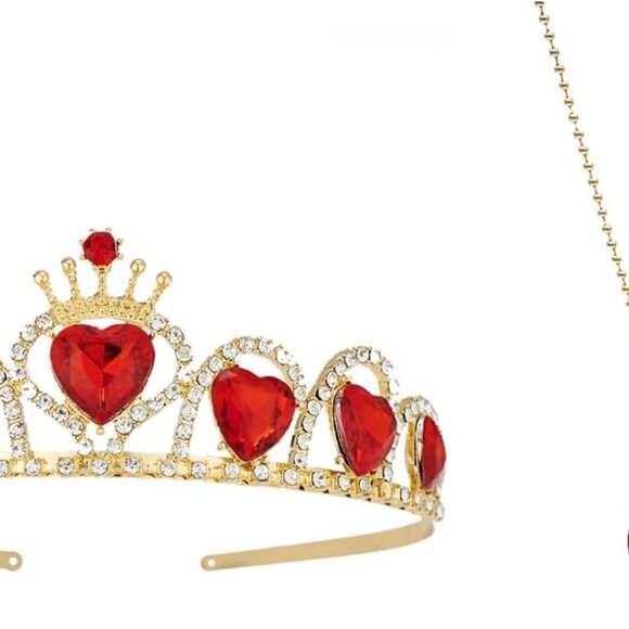 Accessories - Queen of Hearts Costume Set Red Heart Crown Necklace Womens Halloween Accessory